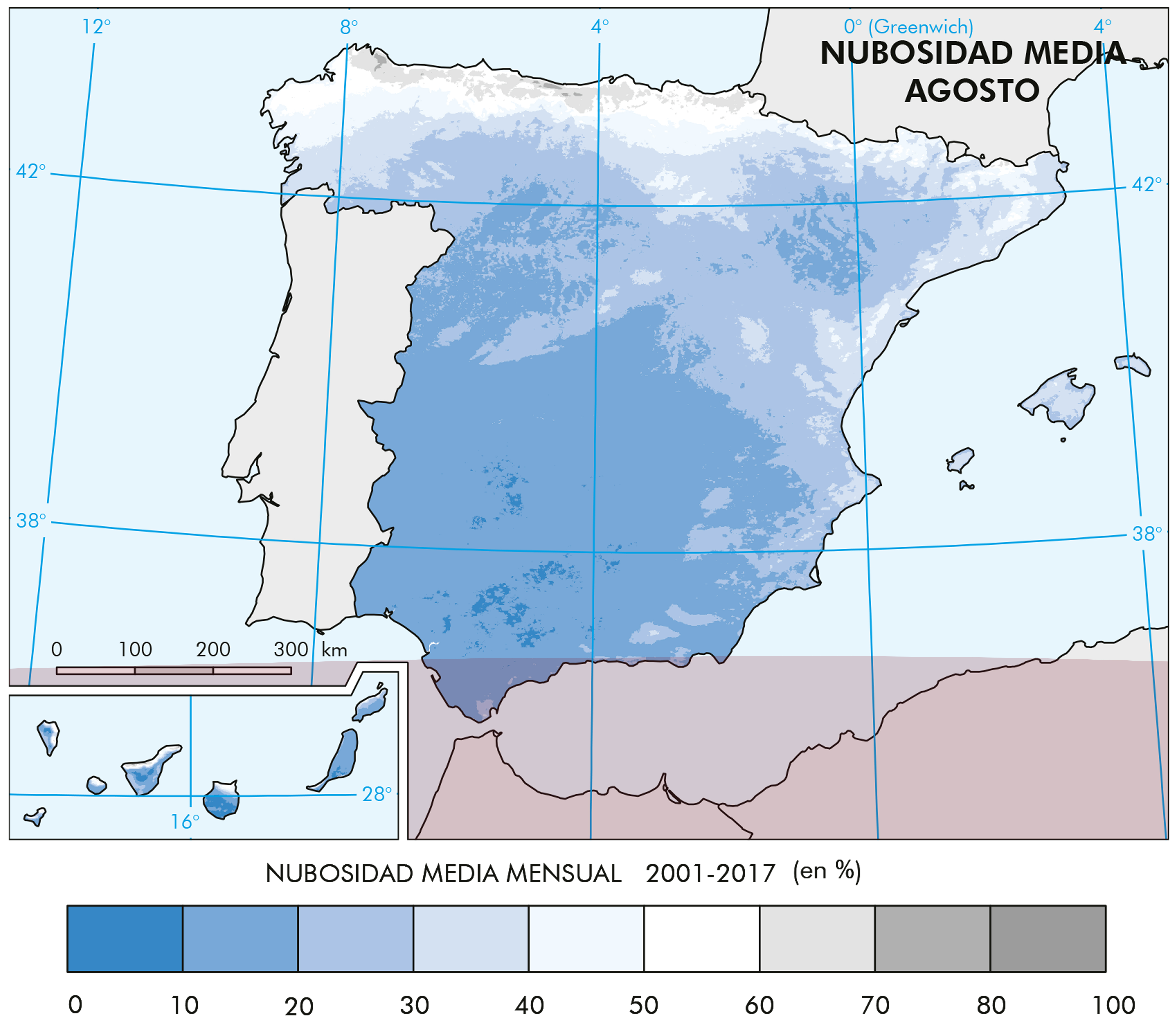 Nubosidad promedio para el día 2 de agosto Nubosidad promedio para el día 2 de agosto